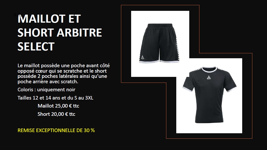 MAILLOT ET SHORT ARBITRE SELECT